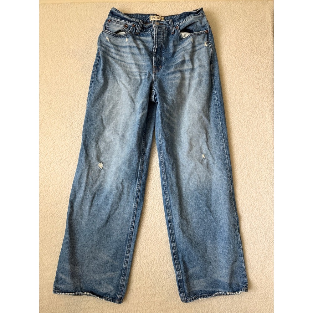 Madewell Curvy Low-Slung Baggy Jeans Womens 27 Blue Med Wash Wide Leg Distressed